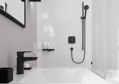 Hansgrohe Kit de douche sans robinetterie avec pommeau + douchette 2 jets + barre réglable, noir, Vernis Blend