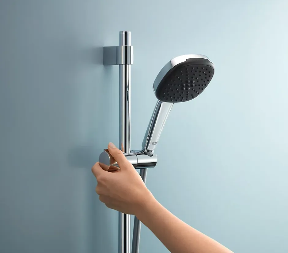 Grohe Kit de douche sans robinetterie avec douchette 2 jets + flexible + barre chrome, Vitalio Comfort 110* Colonne De Douche Sans Robinetterie