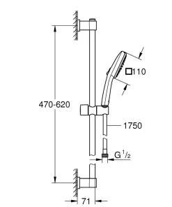 Grohe Kit de douche sans robinetterie avec douchette 2 jets + flexible + barre chrome, Vitalio Comfort 110* Colonne De Douche Sans Robinetterie