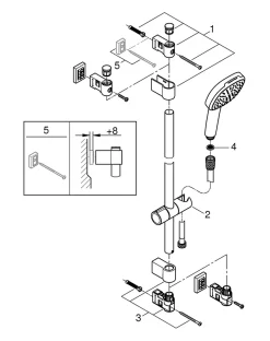 Grohe Kit de douche sans robinetterie avec douchette 2 jets + flexible + barre chrome, Vitalio Comfort 110* Colonne De Douche Sans Robinetterie