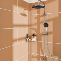 GoodHome Kit de douche sans robinetterie avec pomme de tête, douchette et barre chrome Maza