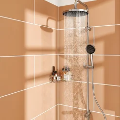 GoodHome Kit de douche sans robinetterie avec pomme de tête, douchette et barre chrome Maza