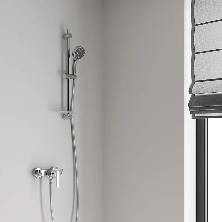Grohe Kit de douche sans robinetterie avec douchette 4 jets + flexible + barre réglable, chrome, Vitalio 100