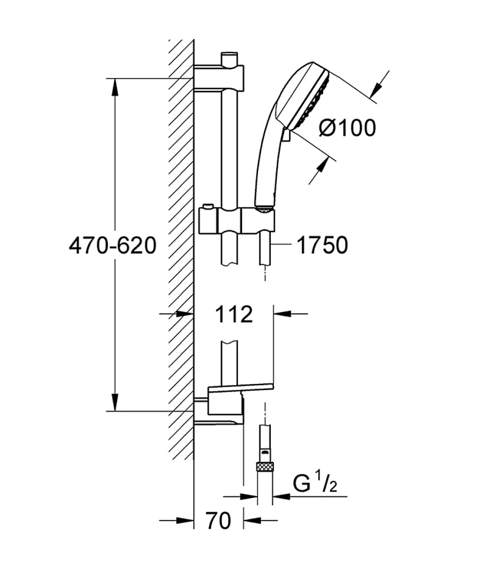 Grohe Kit de douche sans robinetterie avec douchette 4 jets + flexible + barre réglable, chrome, Vitalio 100
