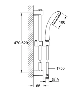 Grohe Kit de douche sans robinetterie avec douchette 2 jets + flexible + barre réglable, chrome, Vitalio Start 100* Colonne De Douche Sans Robinetterie
