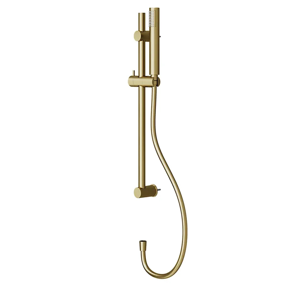 GoodHome Kit de douche sans robinetterie avec barre réglable + douchette + flexible, doré brossé, Owens* Colonne De Douche Sans Robinetterie