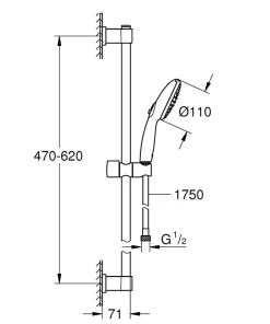 Grohe Kit de douche sans robinetterie avec douchette + flexible + barre chrome, Vitalio Start