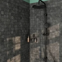 GoodHome Kit de douche sans robinetterie avec pomme de tête, douchette et barre noir Maza* Colonne De Douche Thermostatique