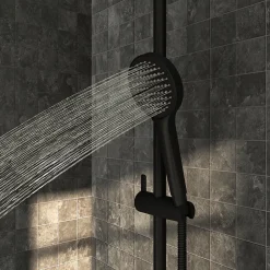 GoodHome Kit de douche sans robinetterie avec pomme de tête, douchette et barre noir Maza* Colonne De Douche Thermostatique