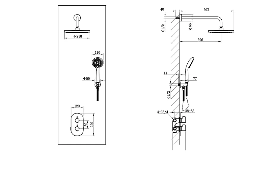 GoodHome Kit de douche thermostatique à encastrer chrome Cavally