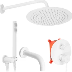 Rea Kit de douche-baignoire encastrée Lungo White Matt + box* Colonne De Douche Mécanique