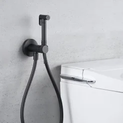 Imex Kit Douchette anti-calcaire hygiénique encastrée WC ou Bidet Salle de Bain Noir Mat LINE RDD038/NG