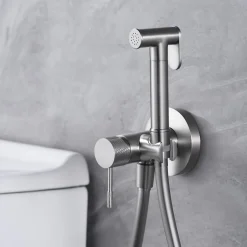 Imex Kit Douchette anti-calcaire hygiénique encastrée WC ou Bidet Salle de Bain Nickel Brossé LINE RDD038/NQ