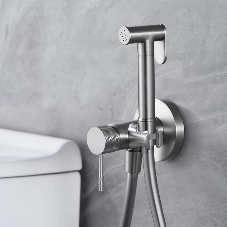 Imex Kit Douchette anti-calcaire hygiénique encastrée WC ou Bidet Salle de Bain Nickel Brossé LINE RDD038/NQ