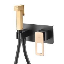 Imex Kit Douchette anti-calcaire hygiénique encastrée WC ou Bidet Salle de Bain Noir et Or SUECIA BDC032-5/NGOLD