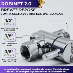 Magnifiak Kit Douchette WC avec Robinet 3 voies (Brevet Déposé) - Marque Française - Qualité supérieure - Expert WC* Accessoire De Robinet