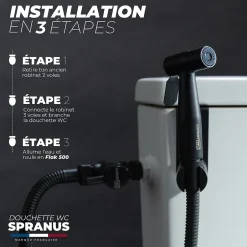Magnifiak Kit Douchette WC Noir avec Robinet 3 voies (Brevet Déposé) - Marque Française - Qualité supérieure - Uranus Expert WC* Accessoire De Robinet