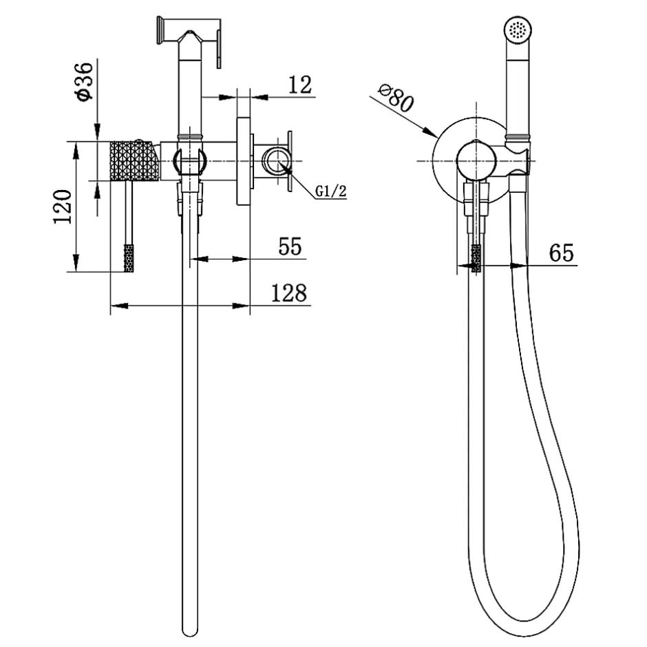 Imex Kit Hygiène Douchette de WC / Bidet Encastré Or Brossé GENOVA RDG053/OC