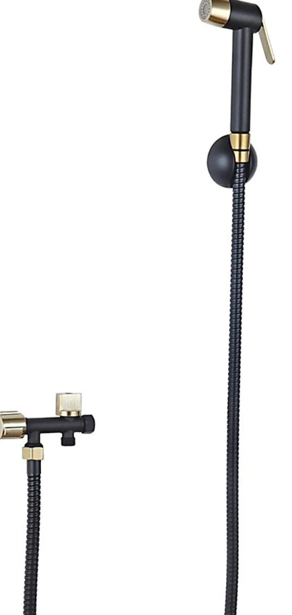 MTK Kit hygiène WC avec douchette 2 jets + flexible + support mural + robinet alimentation, noir/doré brossé, Harmonie* Accessoire De Robinet
