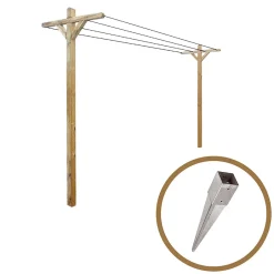 Cémonjardin Kit étendoir à linge extérieur bois Séville + 2 supports poteaux à enfoncer