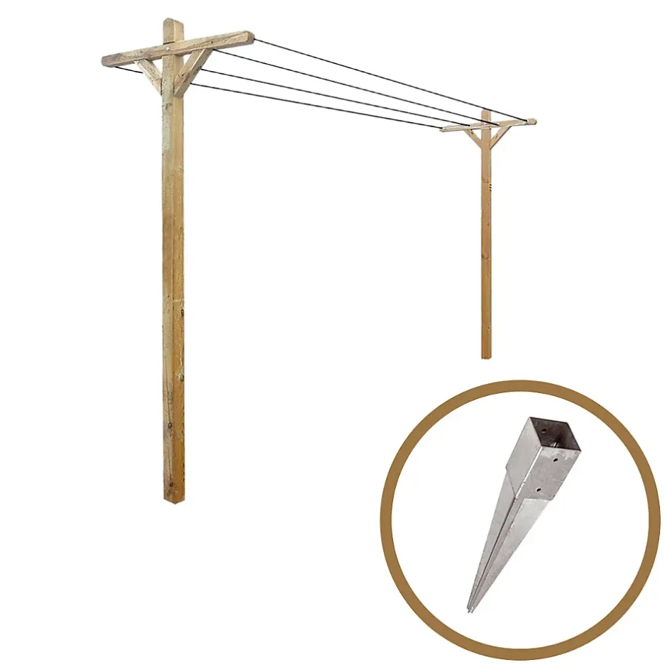 Cémonjardin Kit étendoir à linge extérieur bois Séville + 2 supports poteaux à enfoncer