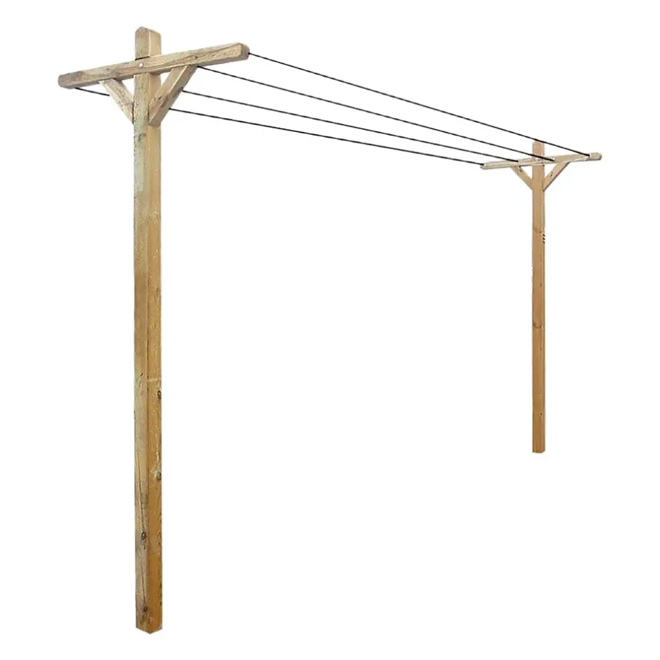 Cémonjardin Kit étendoir à linge extérieur bois Séville + 2 supports poteaux à enfoncer