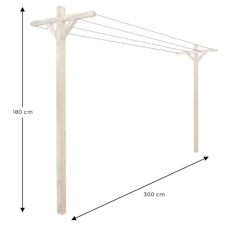 Cémonjardin Kit étendoir à linge extérieur bois Séville + 2 supports poteaux à enfoncer