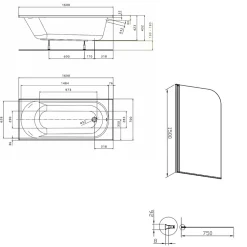 Kolo by Geberit 160x70 cm Ensemble baignoire Opal Plus universelle + Pare baignoire pivotant chrome + pieds (XWP1260000-SETP1)
