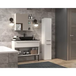 Topeshop KOMMA - Meuble salle de bain 2 portes - 31x30x174 cm - Colonne rangement SDB* Meuble De Salle De Bains Faible Profondeur
