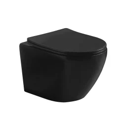 Laneri WC Suspendu Série New Bent - Cuvette Rimless sans bride Noir Mat - Dimensions Réduites 49,5 cm - Abattant Soft-Close
