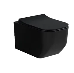 Laneri WC Suspendu Série New Edge - Cuvette Rimless sans bride Noir Mat - Dimensions Réduites 51,5 cm - Abattant Soft-Close* Wc À Poser