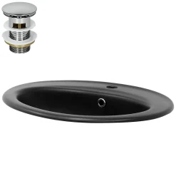Luxebath Lavabo à encastrer noir mat céramique bouchon de vidange argent* Vasque À Encastrer