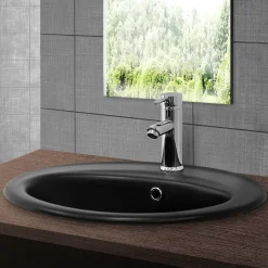 Luxebath Lavabo à encastrer noir mat céramique bouchon de vidange argent* Vasque À Encastrer