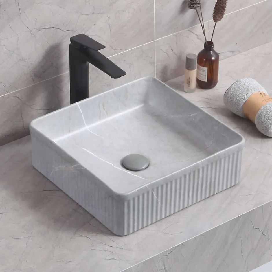 Poalgi Lavabo à poser CORINTO IBI céramique 37,5x13x37,5 cm gris pietra* Vasque À Poser