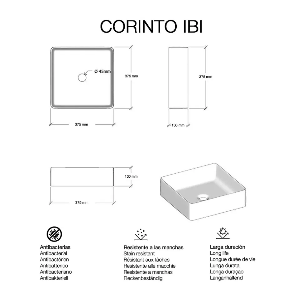 Poalgi Lavabo à poser CORINTO IBI céramique 37,5x13x37,5 cm gris pietra* Vasque À Poser