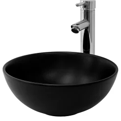 Ml-Design Lavabo à poser rond noir mat céramique avec garniture de vidage