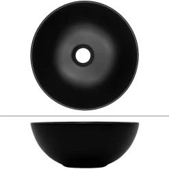Ml-Design Lavabo à poser rond noir mat céramique avec garniture de vidage
