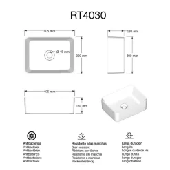 Poalgi Lavabo à poser RT4030 céramique 40,5x13x30 cm blanc* Vasque À Poser