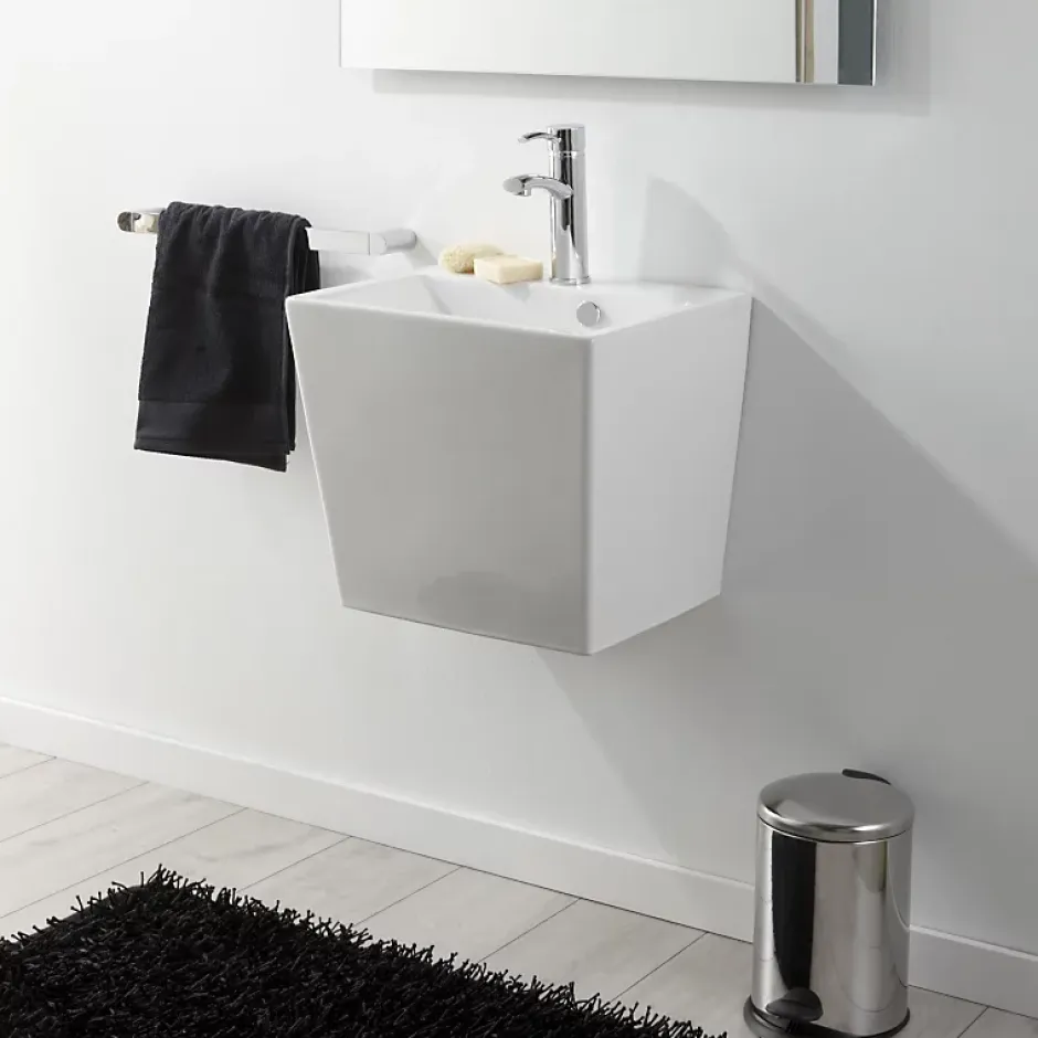 Planète Bain Lavabo à suspendre en céramique rectangle blanc contemporain