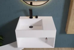 Bernstein Lavabo à suspendre 60x46x35cm en fonte minérale avec espace de rangement - blanc mat - PB2158* Lavabo