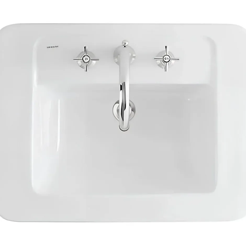 Sanindusa Lavabo a encastrer céramique traditionnelle 3 trous Vintage blanc* Vasque À Encastrer