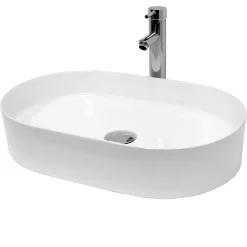 ECD Germany Lavabo +a poser ceramique vasque lave-mains salle de bain ovale blanc 605x380 mm* Vasque À Poser