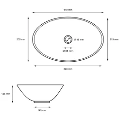 Ml-Design Lavabo a poser noir ceramique lave-mains salle de bain toilette 410x335x145 mm* Vasque À Poser