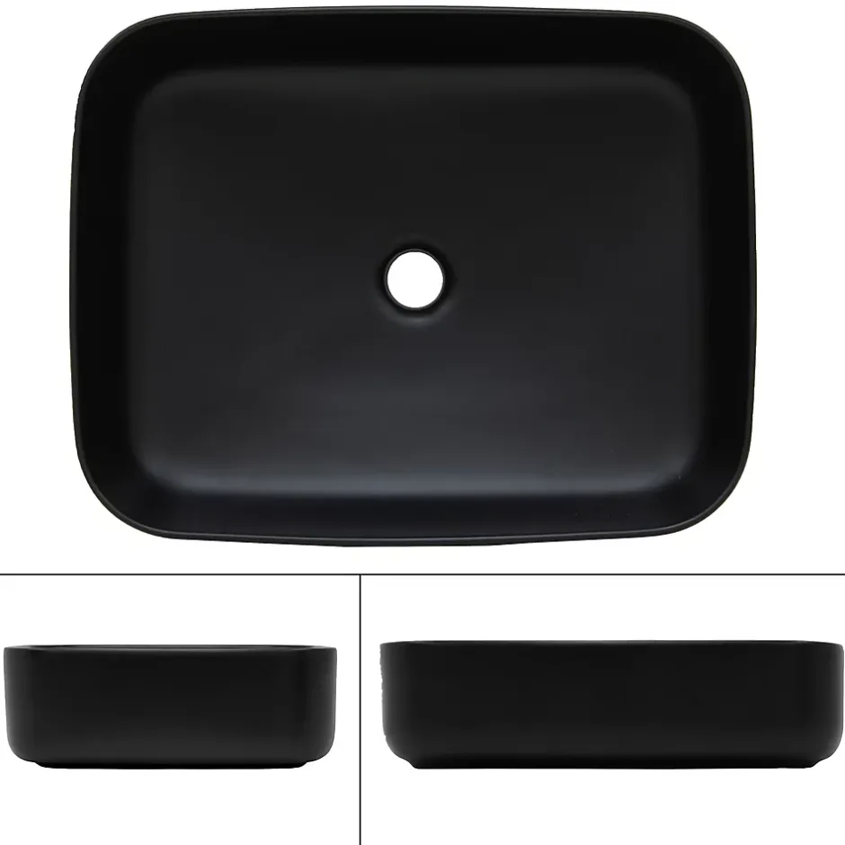 Ml-Design Lavabo a poser noir mat en céramique avec garniture de vidage 510x405x135 mm* Vasque À Poser