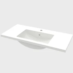 AICA Sanitaire Lavabo blanc 101x47x17.5 cm, Lavabo rectangulaire en marbre artificiel,* Plan Simple Vasque