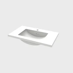 AICA Sanitaire Lavabo blanc 81x47x17.5 cm, Lavabo rectangulaire en marbre artificiel,