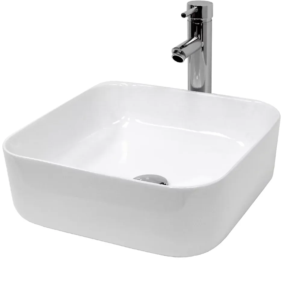 ECD Germany Lavabo carré ceramique vasque a poser salle de bain lave-mains blanc 390x390 cm* Vasque À Poser