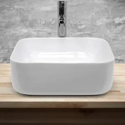ECD Germany Lavabo carré ceramique vasque a poser salle de bain lave-mains blanc 390x390 cm* Vasque À Poser