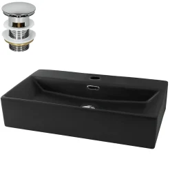 Luxebath Lavabo céramique noir avec garniture de vidage lave-mains moderne 605x365x130 mm* Lavabo