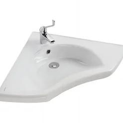 Sanindusa Lavabo d'angle mural PMR extra plat normes handicapé porcelaine vitrifée NewWCCare blanc* Lavabo
